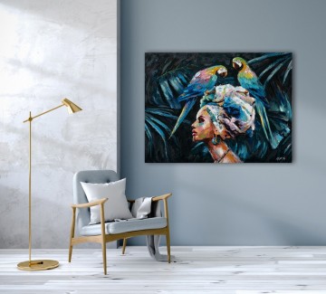 Vrouw papegaai interieur